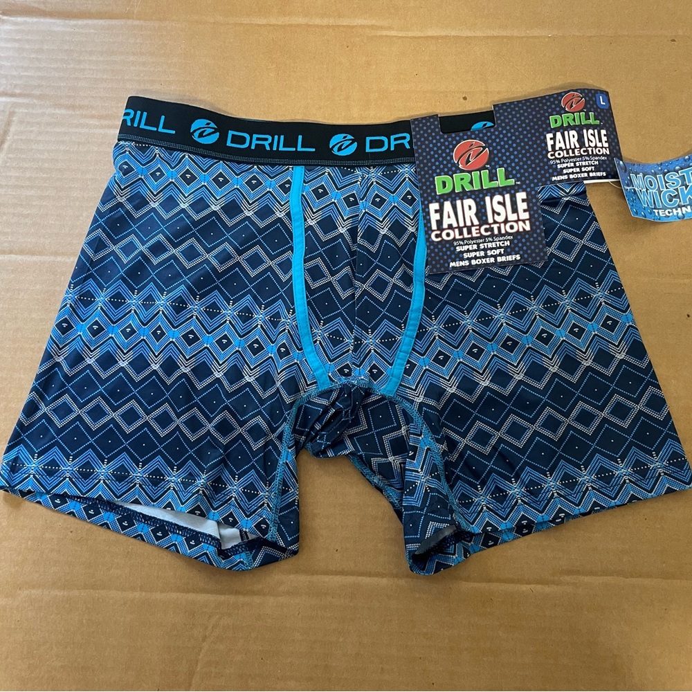 Drill fair isle collection, boxer briefs blue print size large brand new